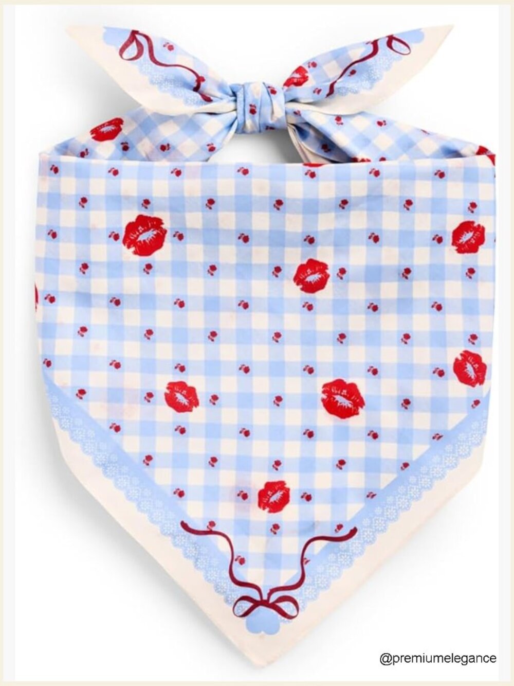 Gingham and Bows Concert Headscarf, Cotton Bandana, Festival Silk Scarf,